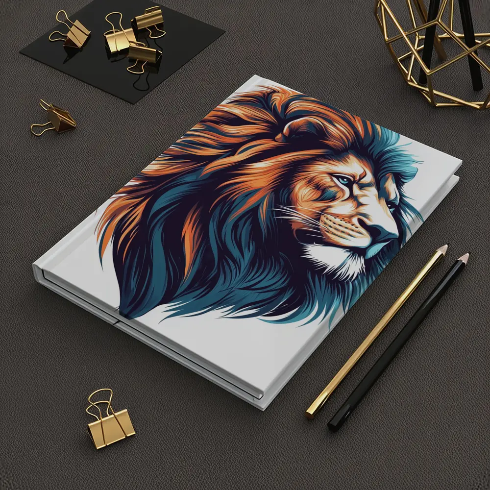 Colorful Lion Head Portrait Illustration White Background – Notebooks