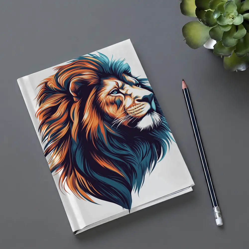 Colorful Lion Head Portrait Illustration White Background – Notebooks