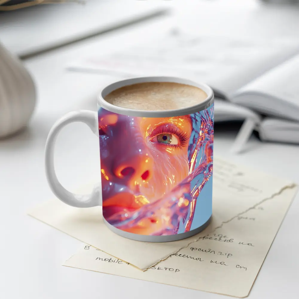 Surreal Female Face Wrapped In Glass – Mugs