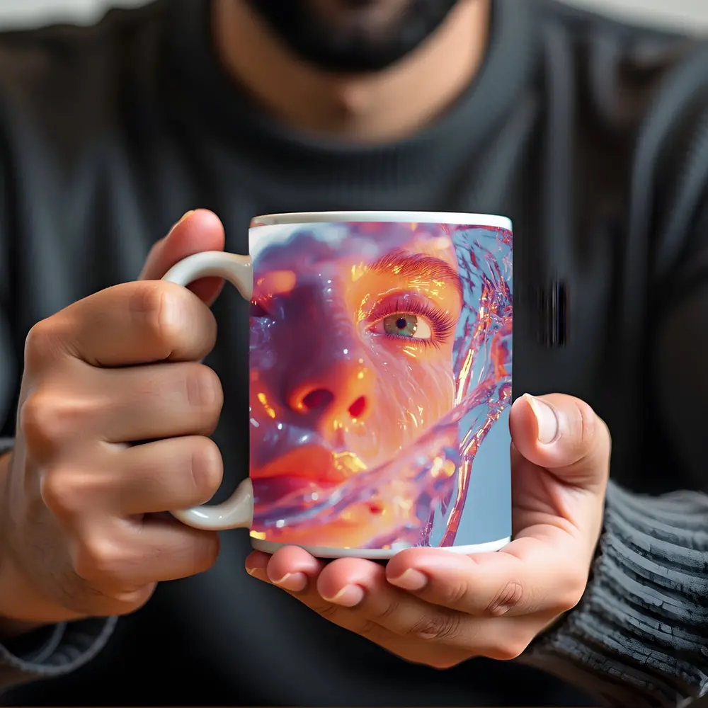 Surreal Female Face Wrapped In Glass – Mugs