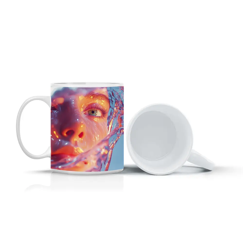 Surreal Female Face Wrapped In Glass – Mugs