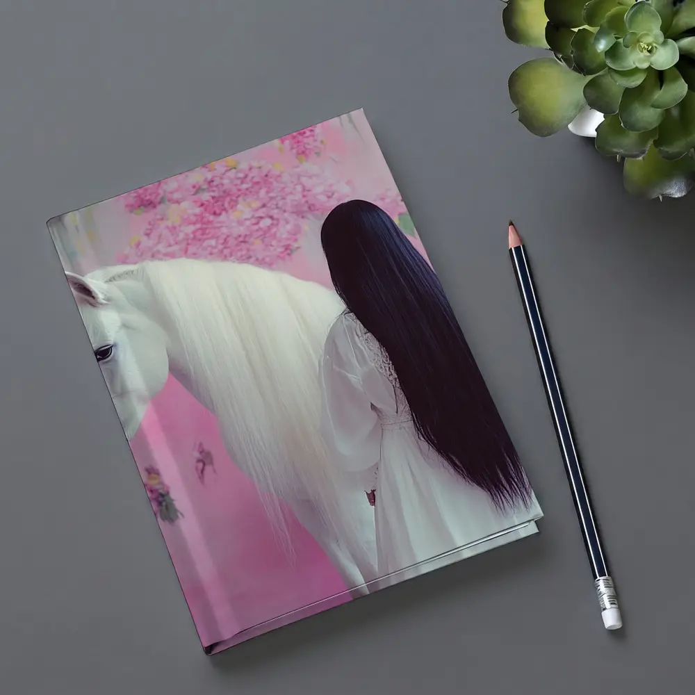 White Horse Woman Pink Floral Background – Notebooks