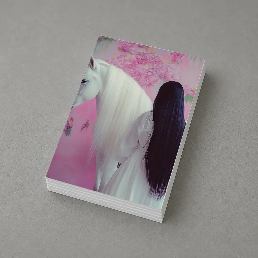 White Horse Woman Pink Floral Background – Postcards