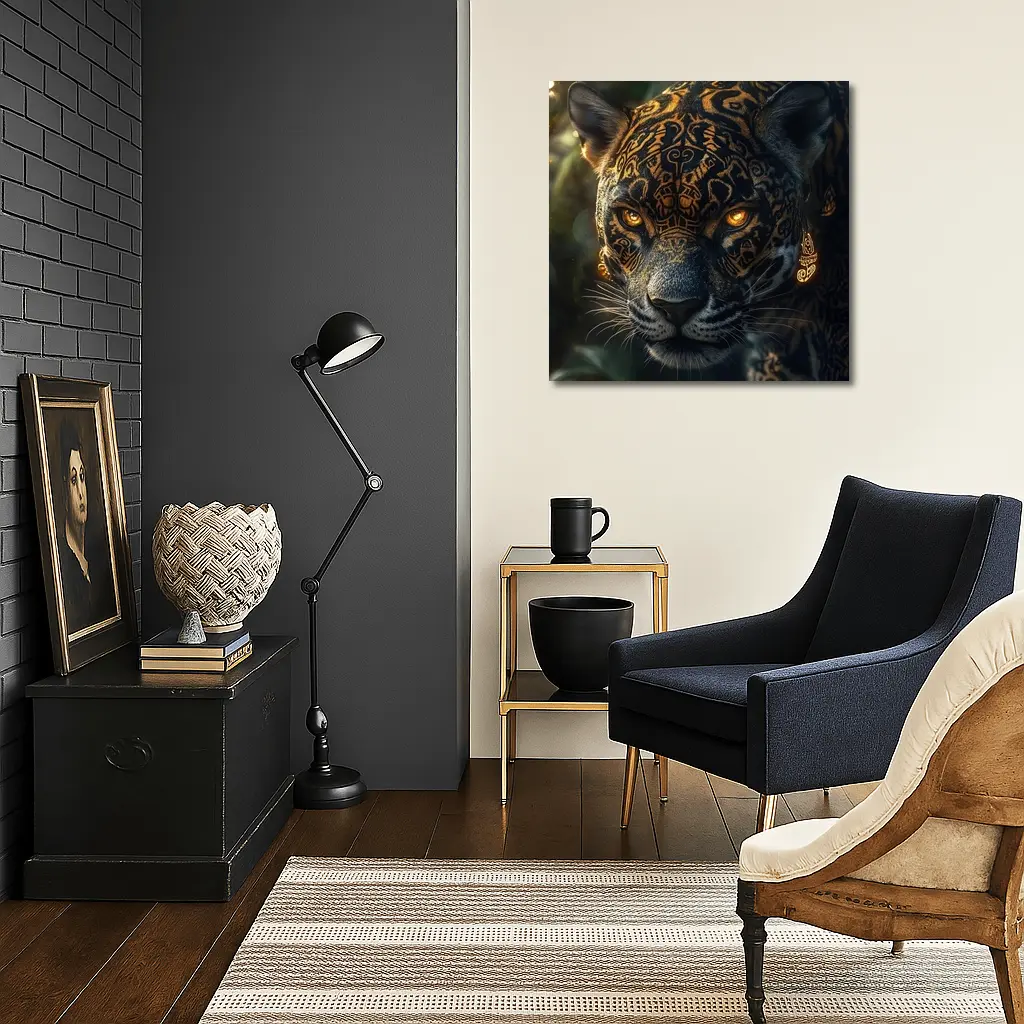 Black Jaguar Gold Tribal Markings Jungle – Wall Art