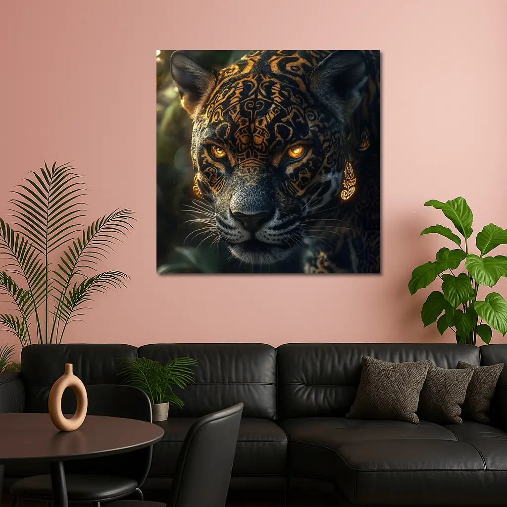 Black Jaguar Gold Tribal Markings Jungle – Wall Art