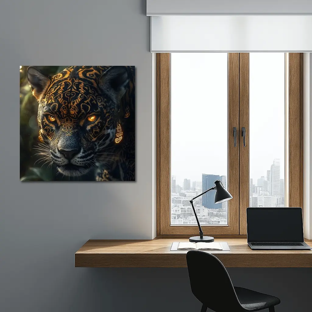 Black Jaguar Gold Tribal Markings Jungle – Wall Art