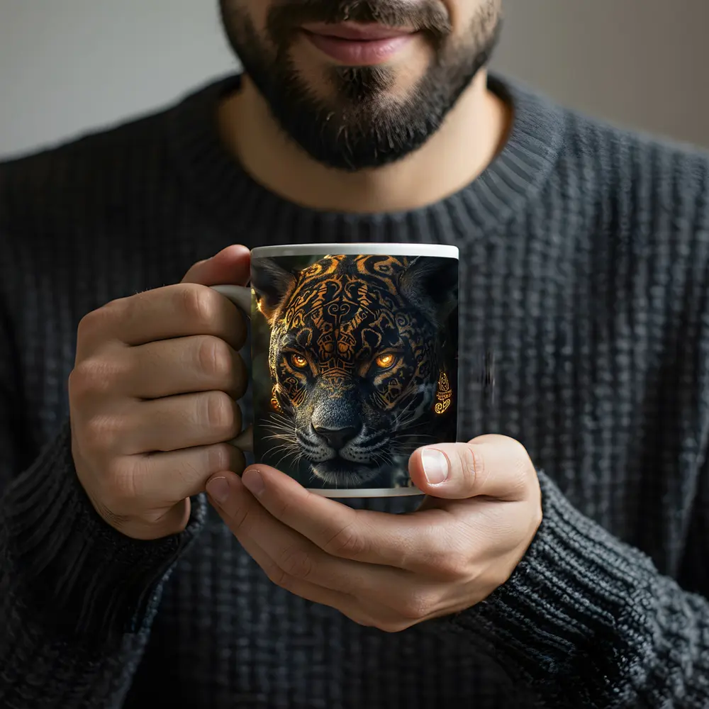Black Jaguar Gold Tribal Markings Jungle – Mugs