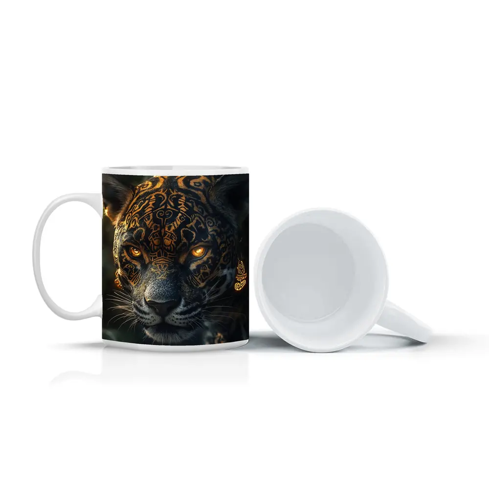 Black Jaguar Gold Tribal Markings Jungle – Mugs