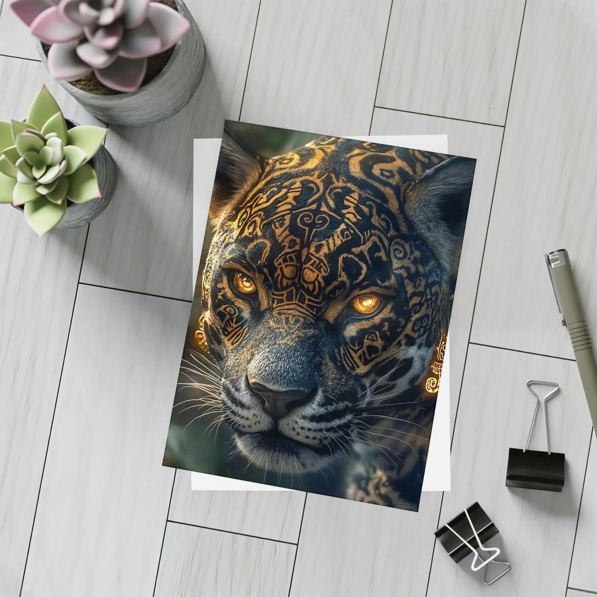 Black Jaguar Gold Tribal Markings Jungle – Postcards