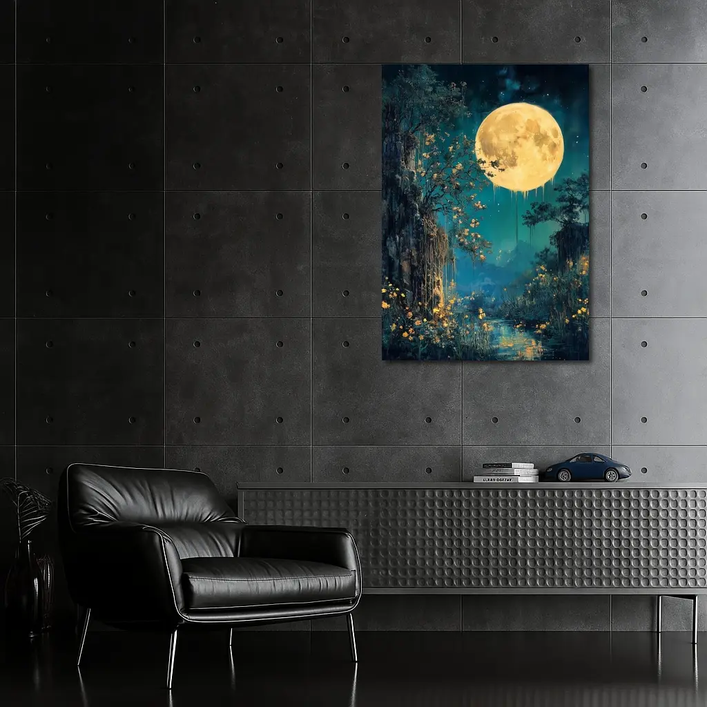 Full Moon Night Fantasy Forest Painting – Wall Art