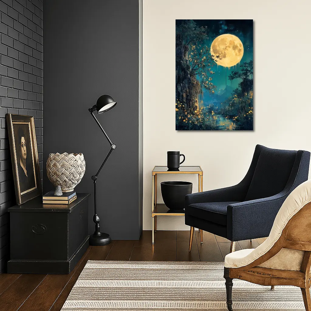 Full Moon Night Fantasy Forest Painting – Wall Art