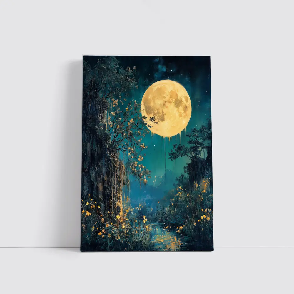 Full Moon Night Fantasy Forest Painting – Wall Art