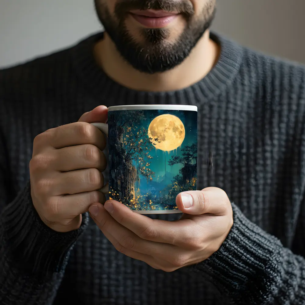 Full Moon Night Fantasy Forest Painting – Mugs