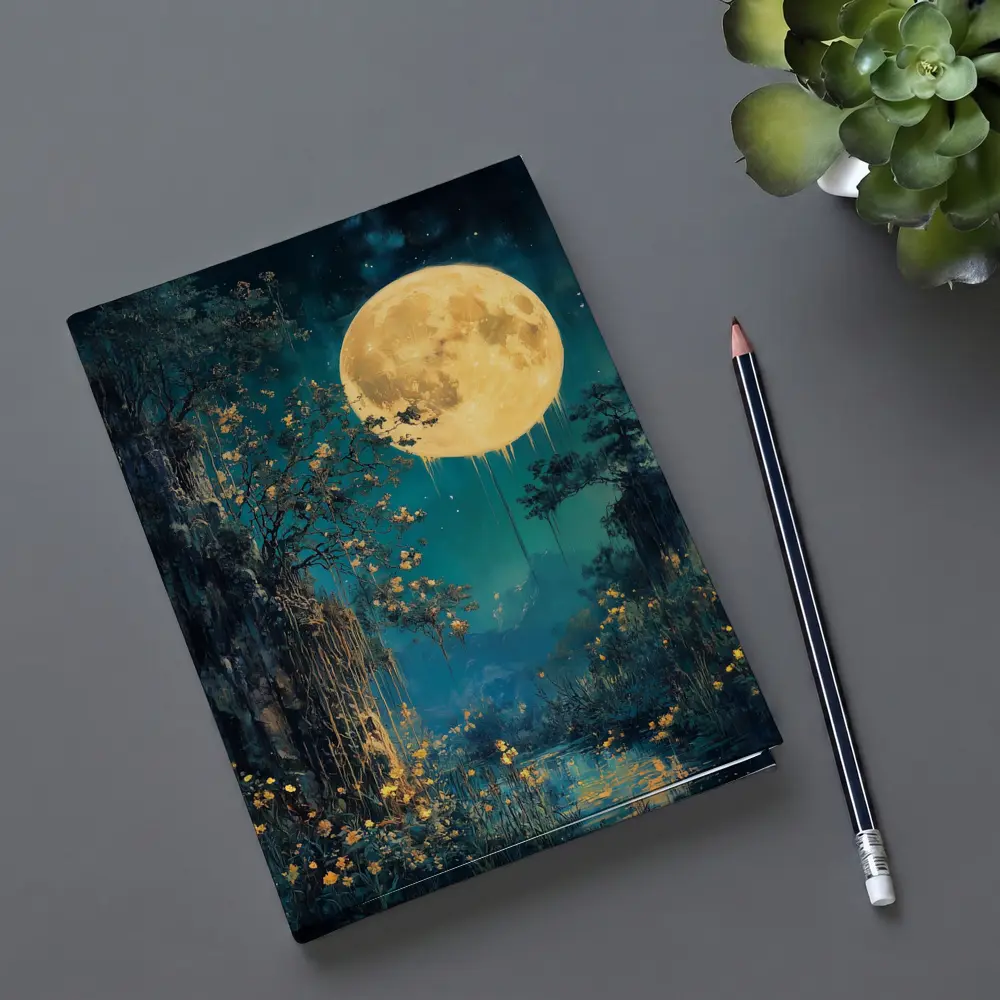 Full Moon Night Fantasy Forest Painting – Notebooks