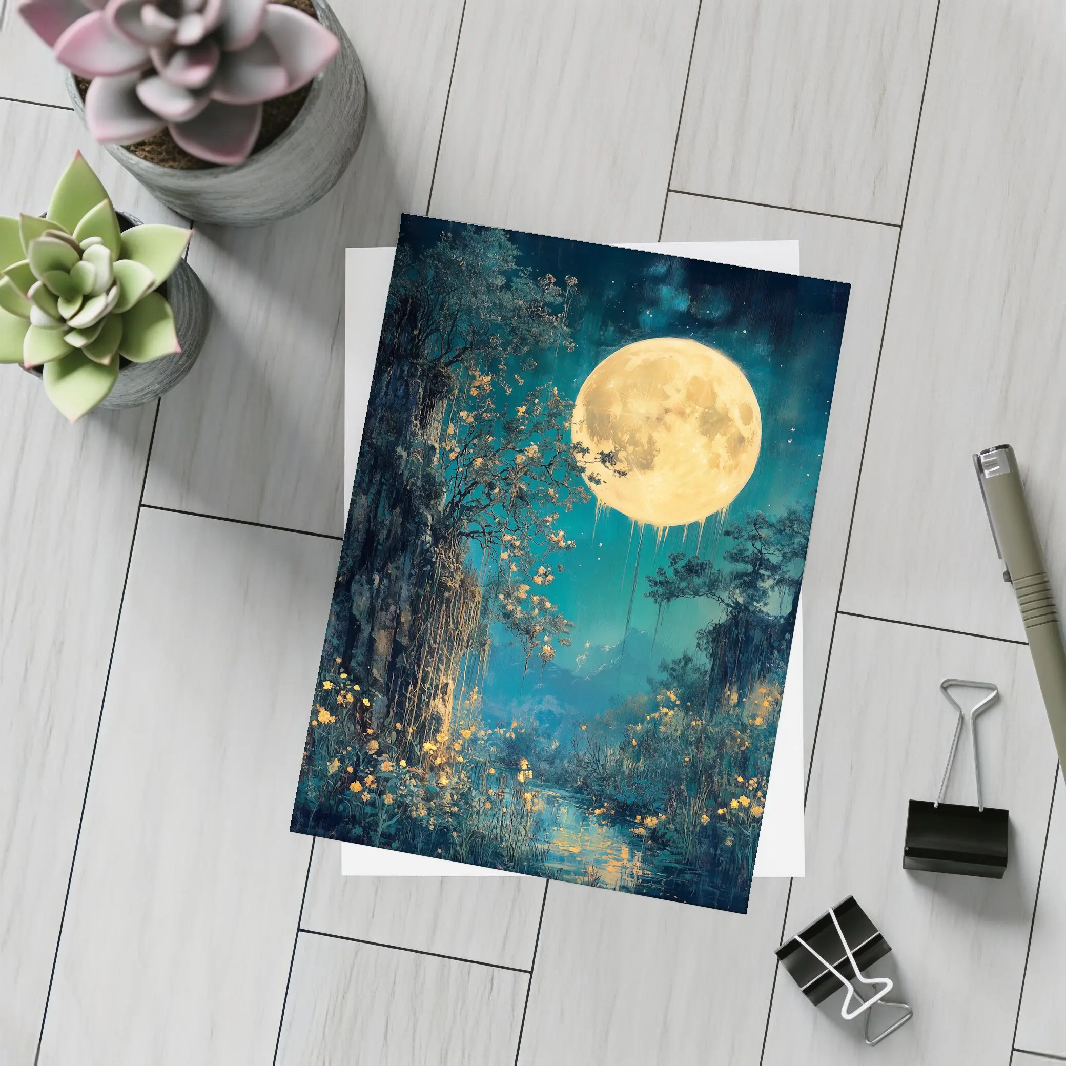 Full Moon Night Fantasy Forest Painting – Postcards