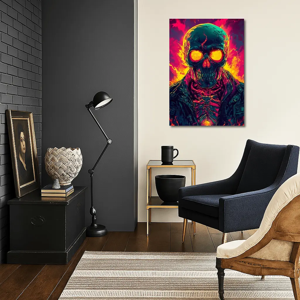 Glowing Skull Neon Fire Dark Art – Wall Art