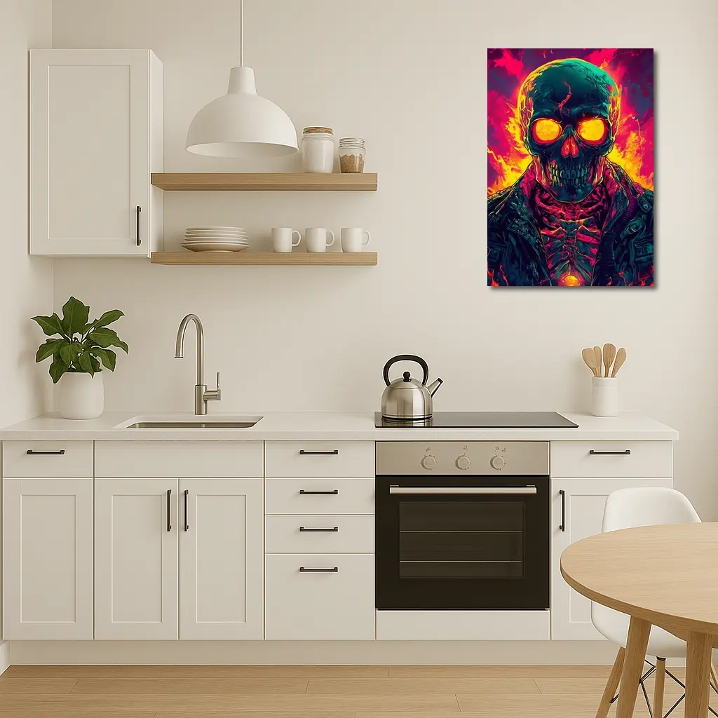 Glowing Skull Neon Fire Dark Art – Wall Art