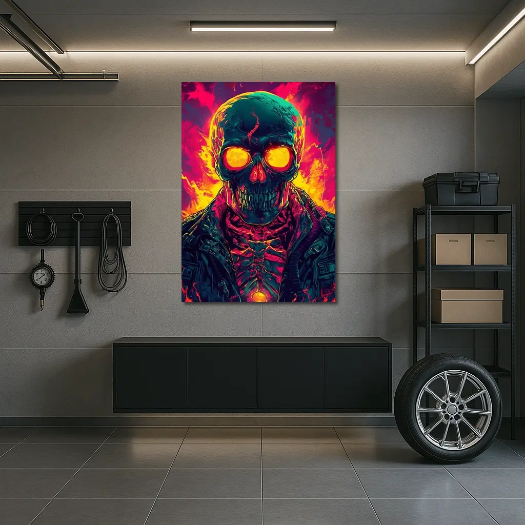 Glowing Skull Neon Fire Dark Art – Wall Art