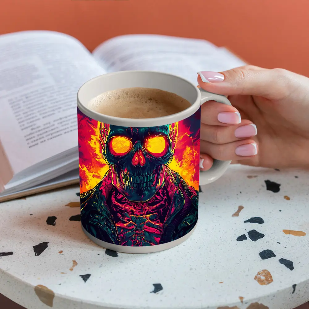 Glowing Skull Neon Fire Dark Art – Mugs