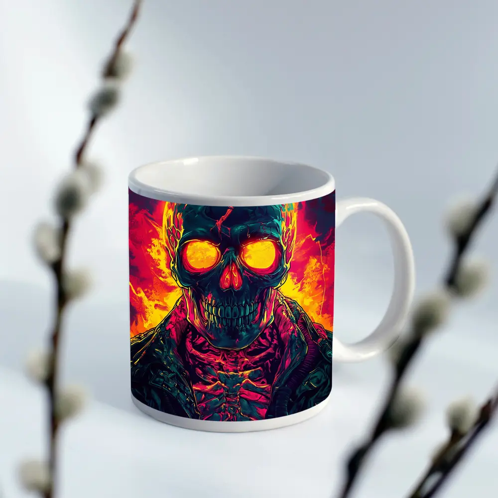 Glowing Skull Neon Fire Dark Art – Mugs