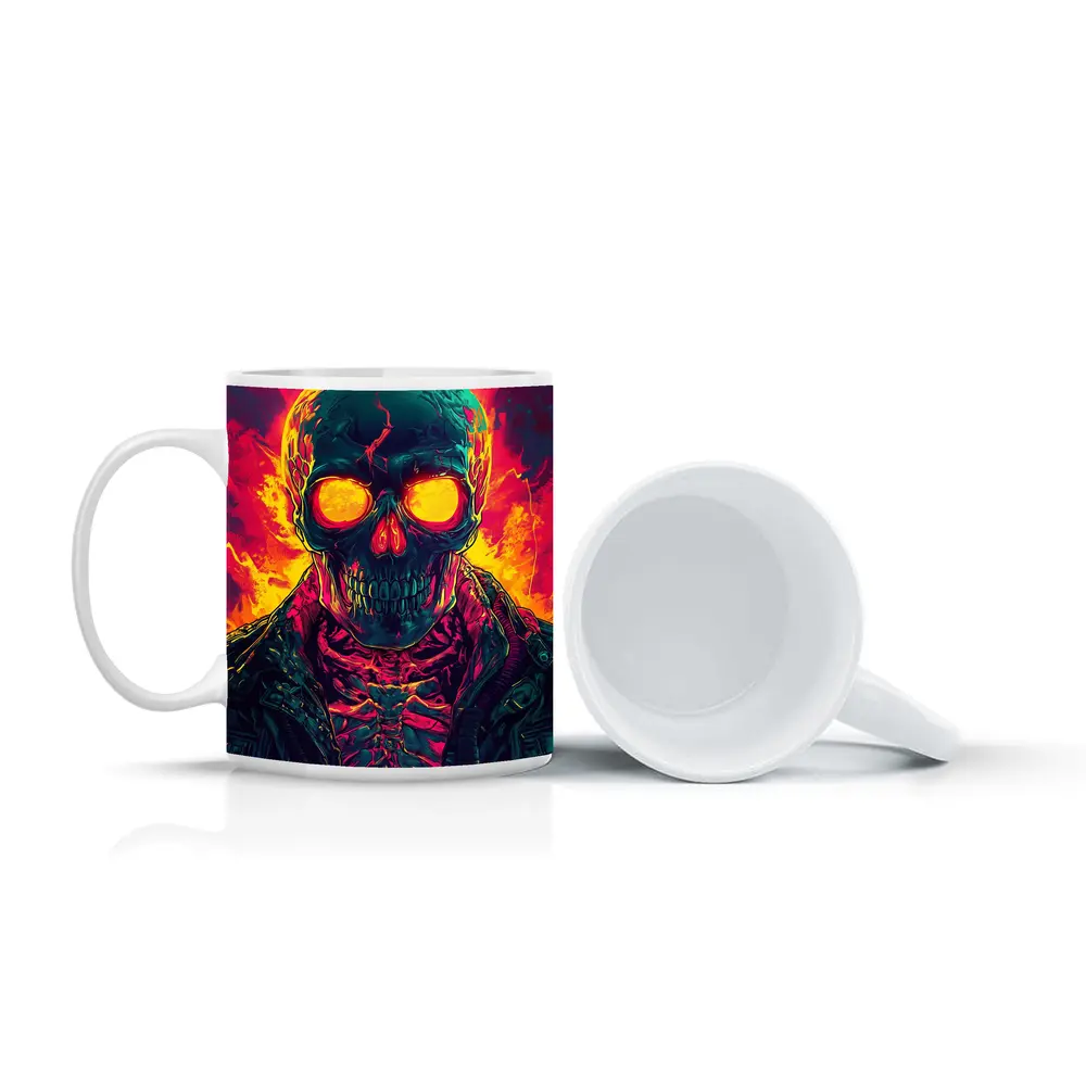 Glowing Skull Neon Fire Dark Art – Mugs