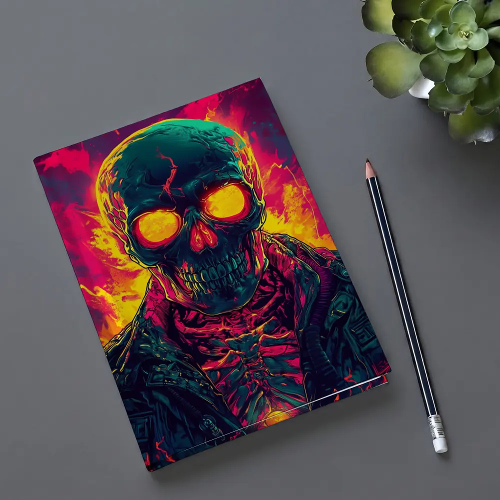Glowing Skull Neon Fire Dark Art – Notebooks