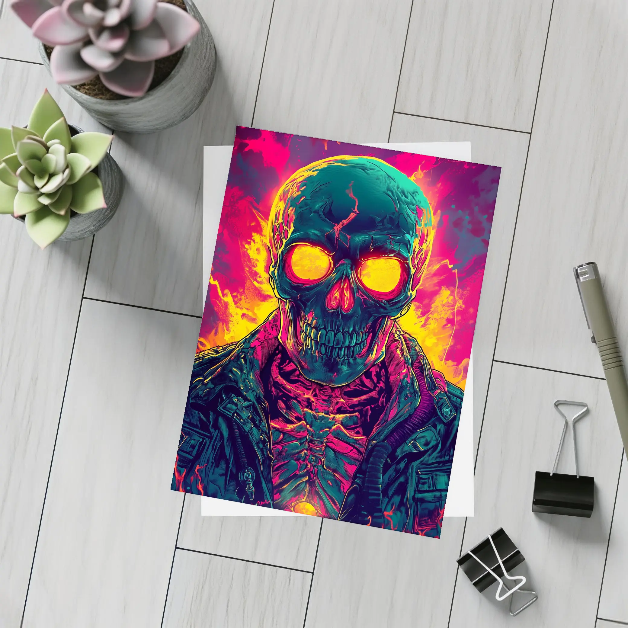 Glowing Skull Neon Fire Dark Art – Postcards