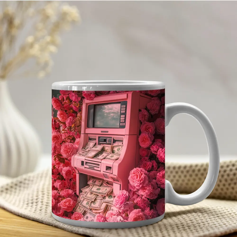 Pink ATM Machine Overflowing With Cash Roses – Mugs