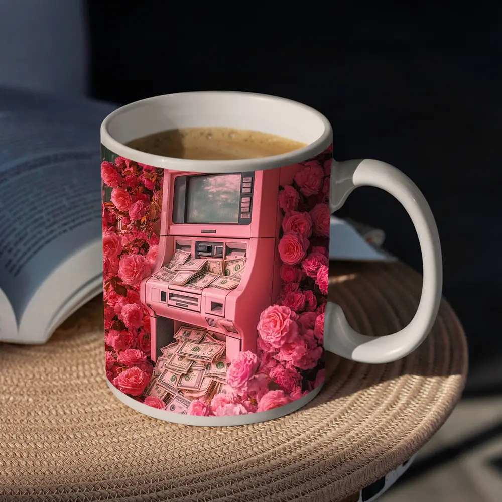 Pink ATM Machine Overflowing With Cash Roses – Mugs