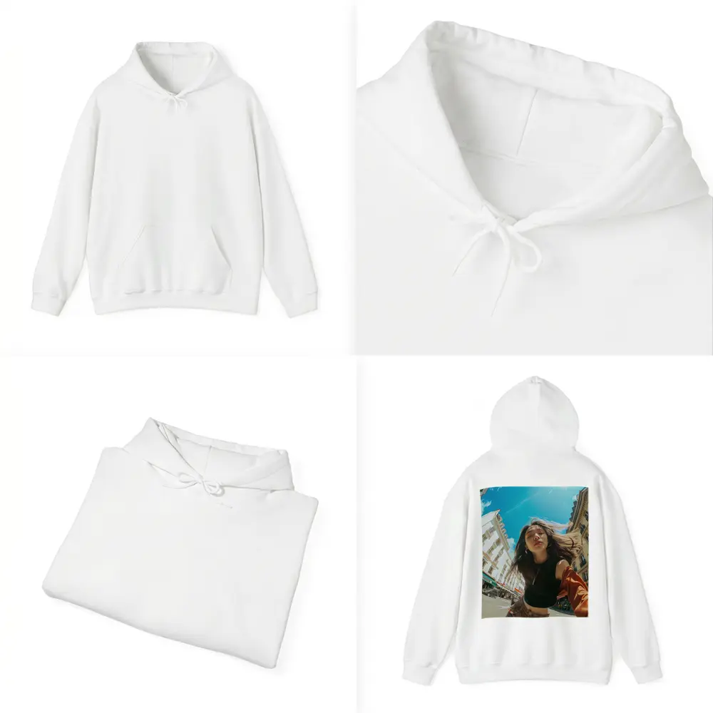 Young Woman Selfie Sunny City Street – Hoodies