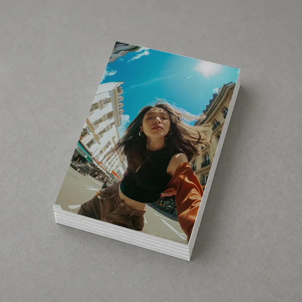 Young Woman Selfie Sunny City Street – Postcards