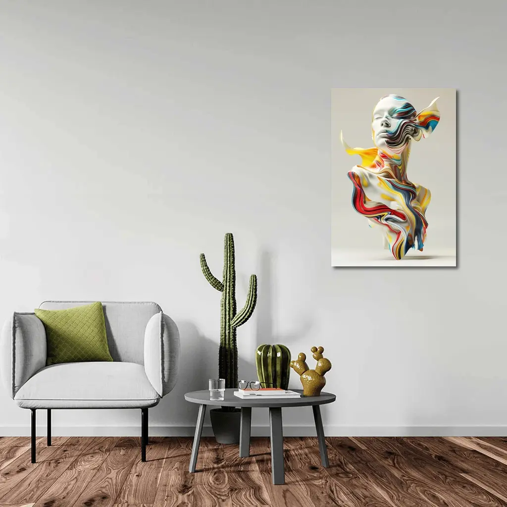 Abstract Colorful Swirling Human Bust Sculpture – Wall Art