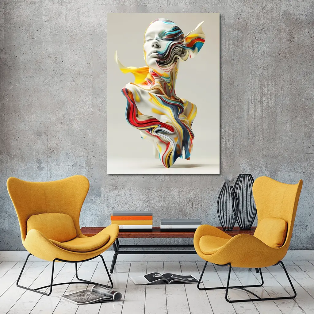 Abstract Colorful Swirling Human Bust Sculpture – Wall Art