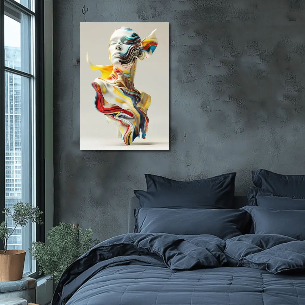 Abstract Colorful Swirling Human Bust Sculpture – Wall Art