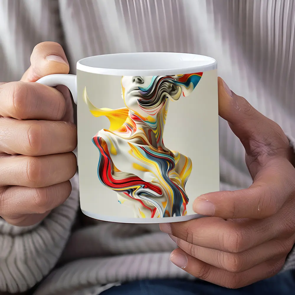 Abstract Colorful Swirling Human Bust Sculpture – Mugs
