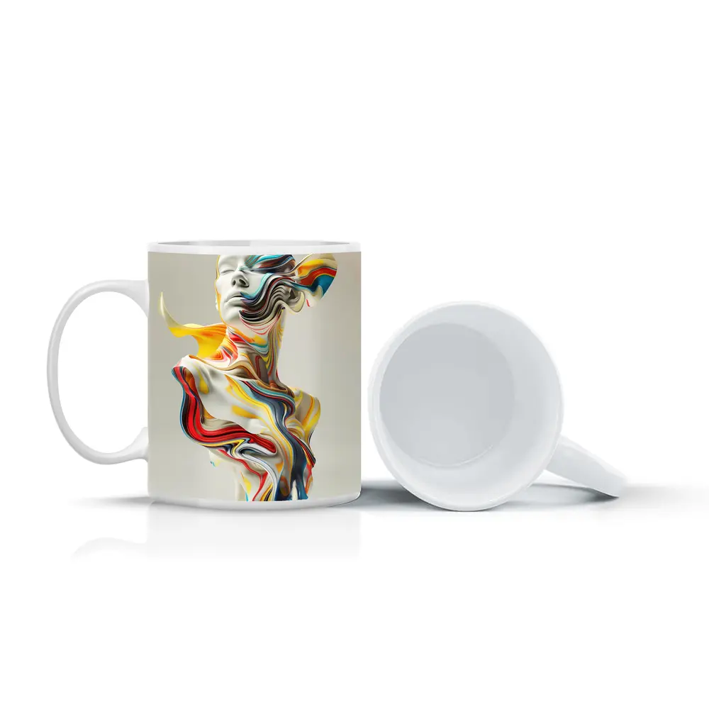 Abstract Colorful Swirling Human Bust Sculpture – Mugs