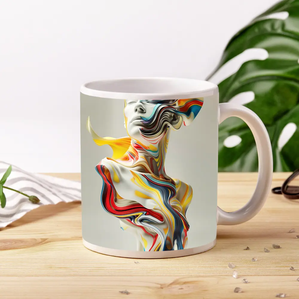 Abstract Colorful Swirling Human Bust Sculpture – Mugs