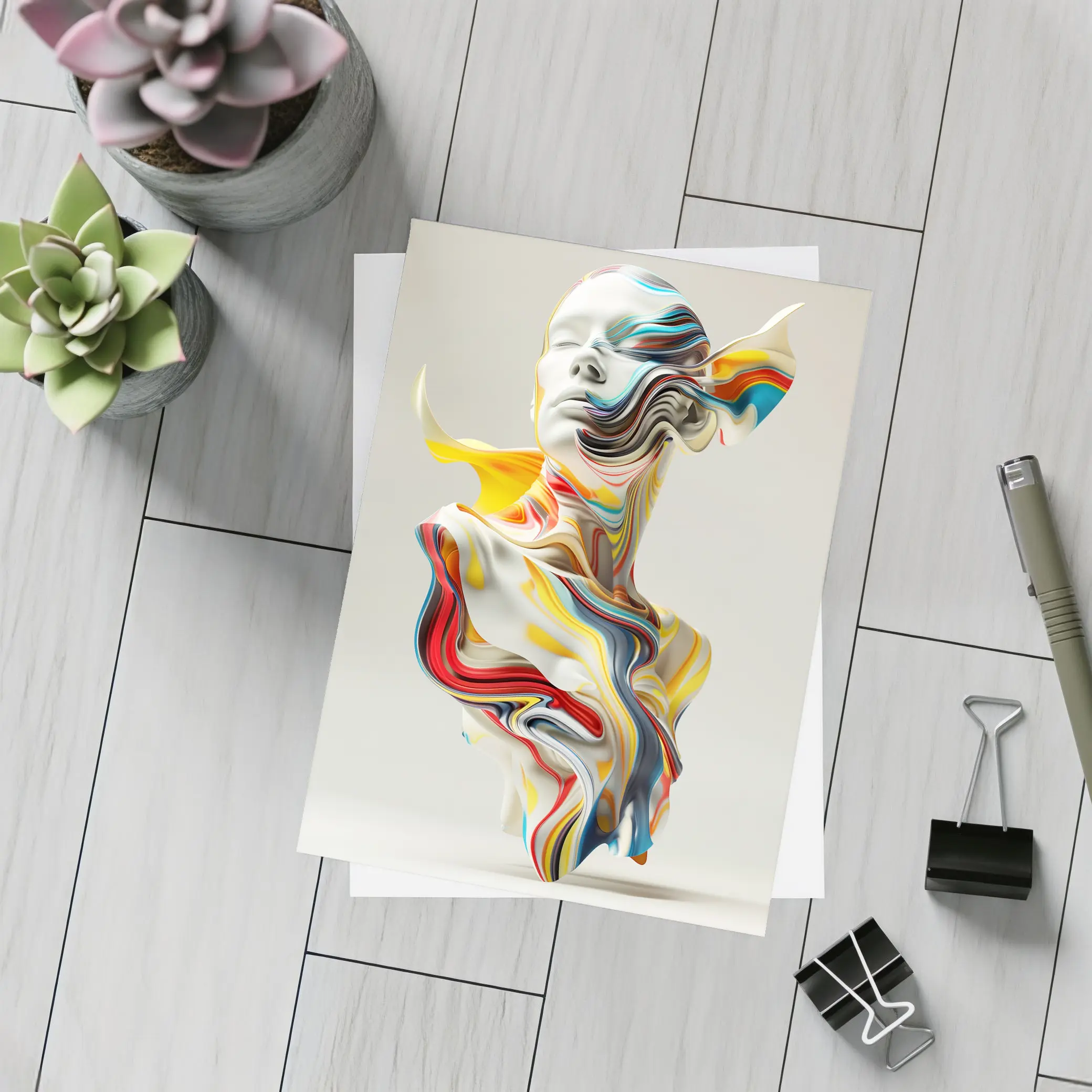 Abstract Colorful Swirling Human Bust Sculpture – Postcards