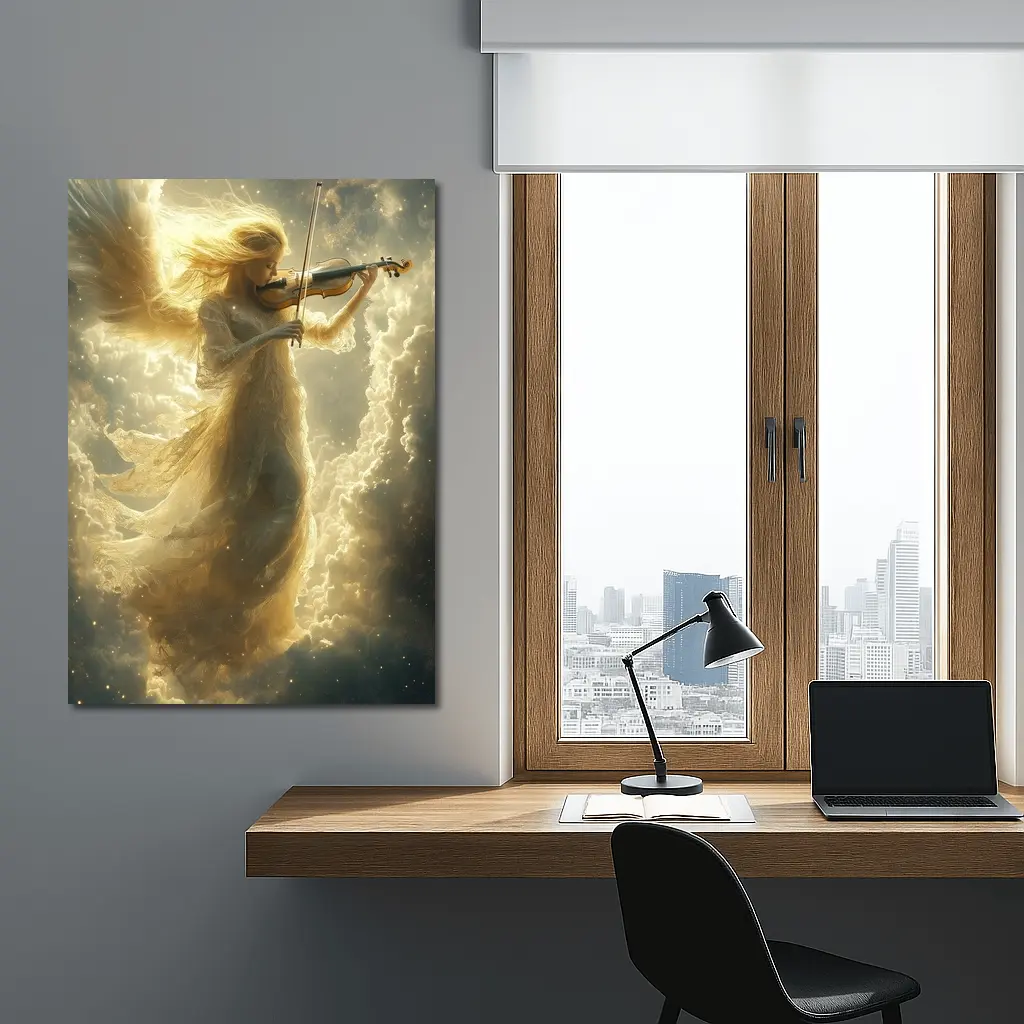 Angel Playing Violin Among Golden Clouds – Wall Art