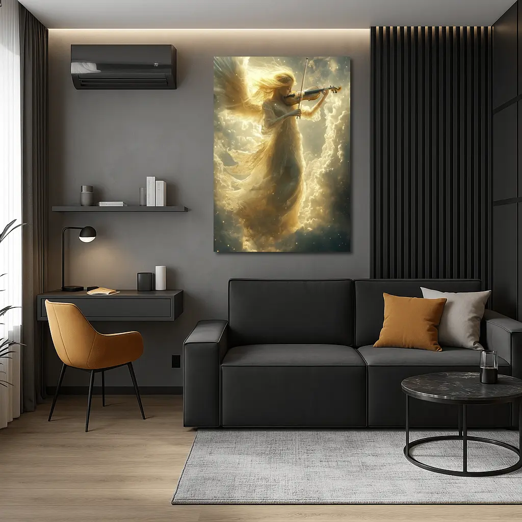 Angel Playing Violin Among Golden Clouds – Wall Art