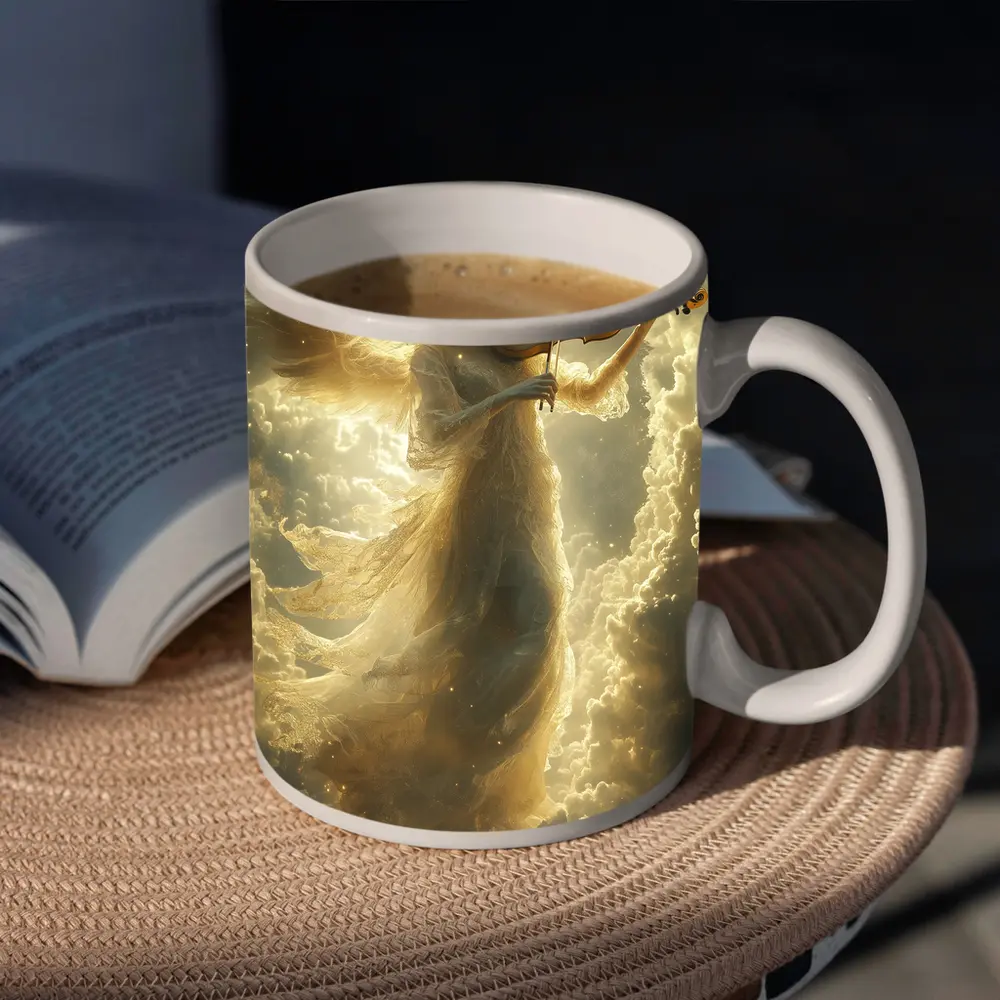 Angel Playing Violin Among Golden Clouds – Mugs