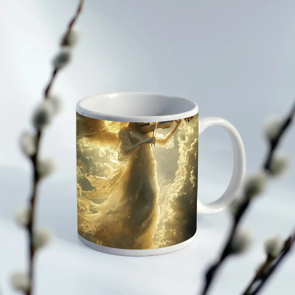 Angel Playing Violin Among Golden Clouds – Mugs