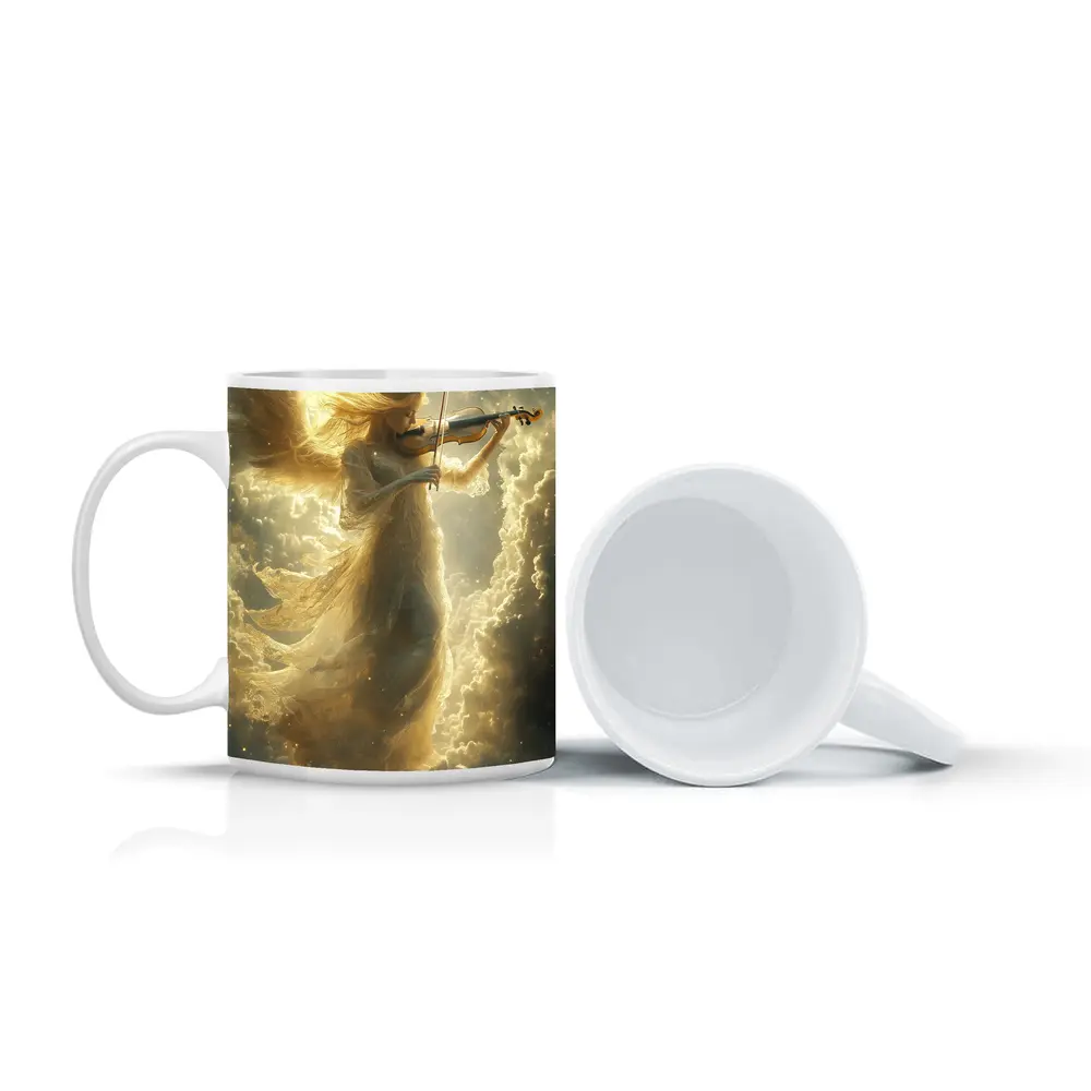 Angel Playing Violin Among Golden Clouds – Mugs