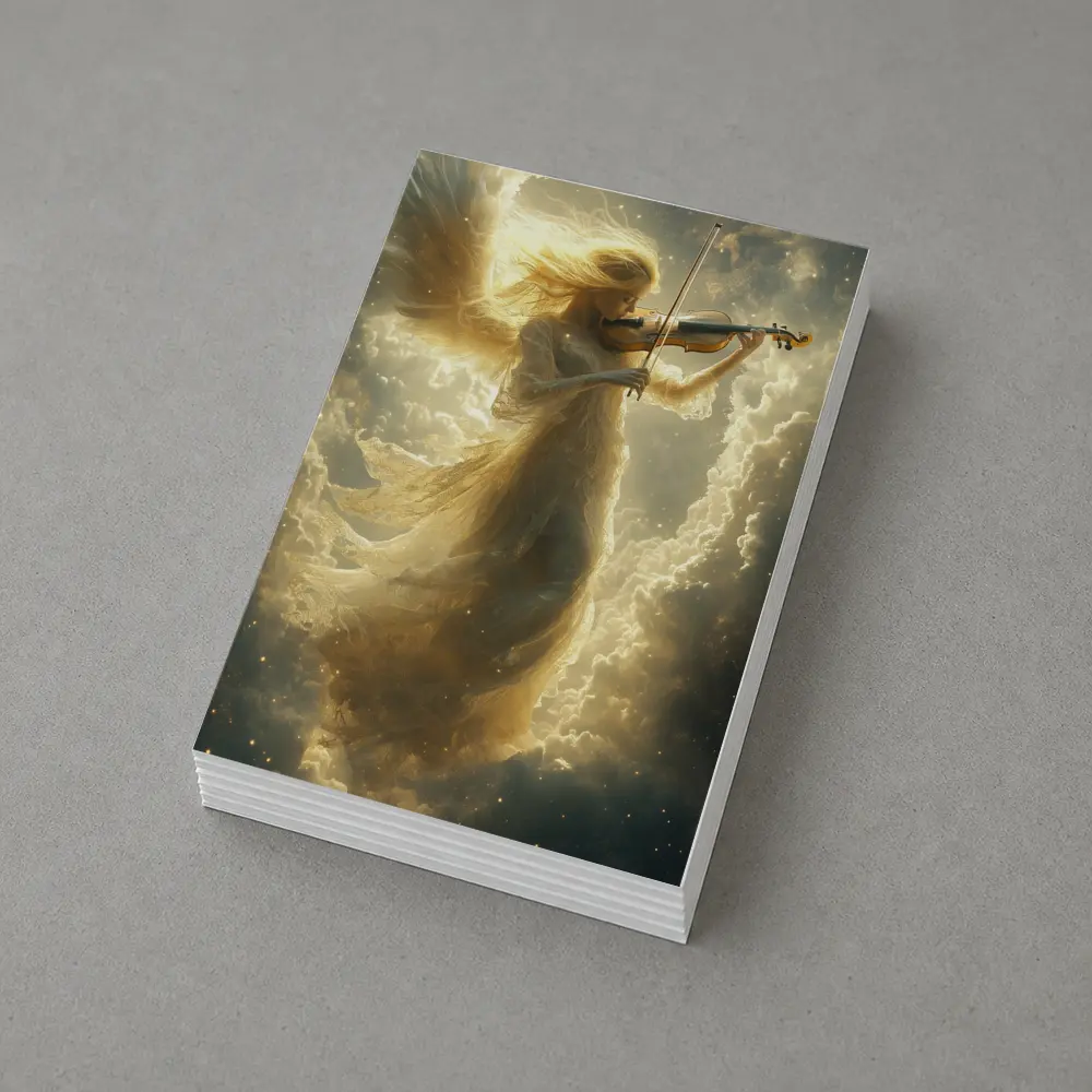 Angel Playing Violin Among Golden Clouds – Postcards