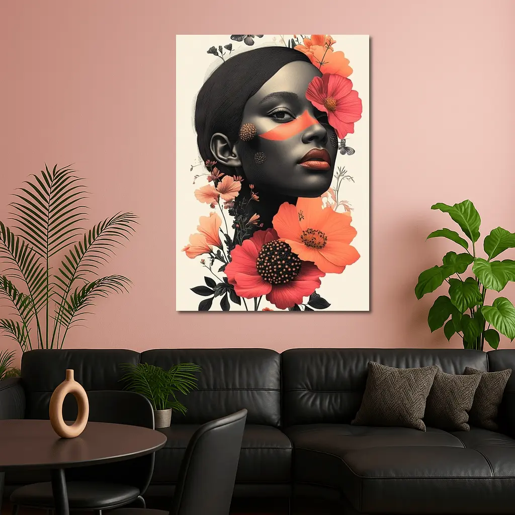 Black Woman Portrait Floral Collage Art – Wall Art