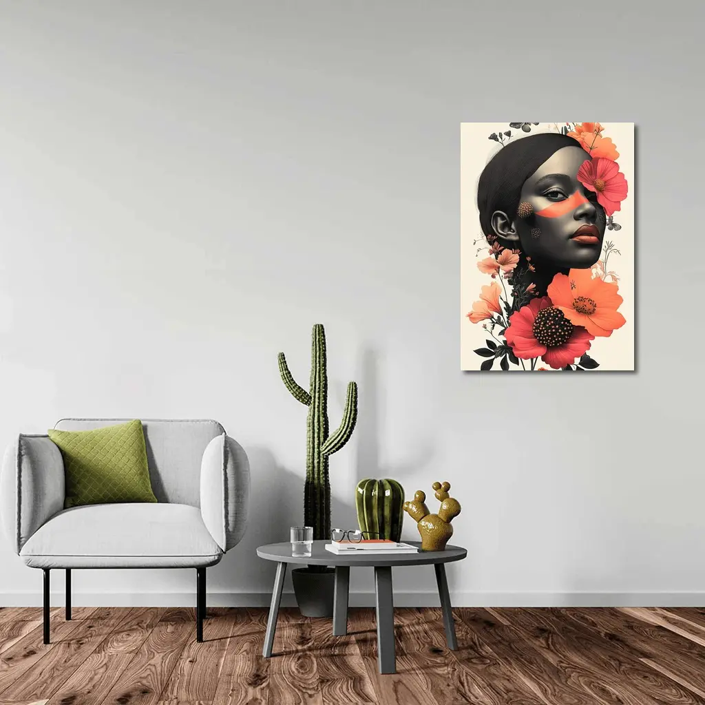 Black Woman Portrait Floral Collage Art – Wall Art