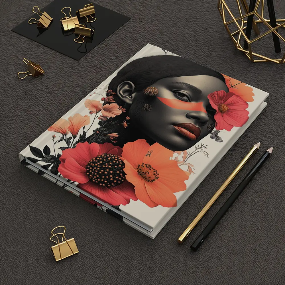 Black Woman Portrait Floral Collage Art – Notebooks