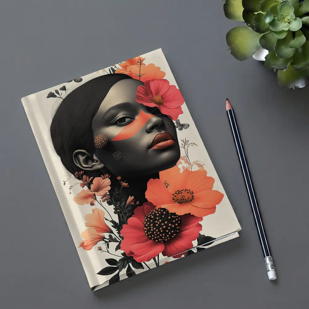 Black Woman Portrait Floral Collage Art – Notebooks