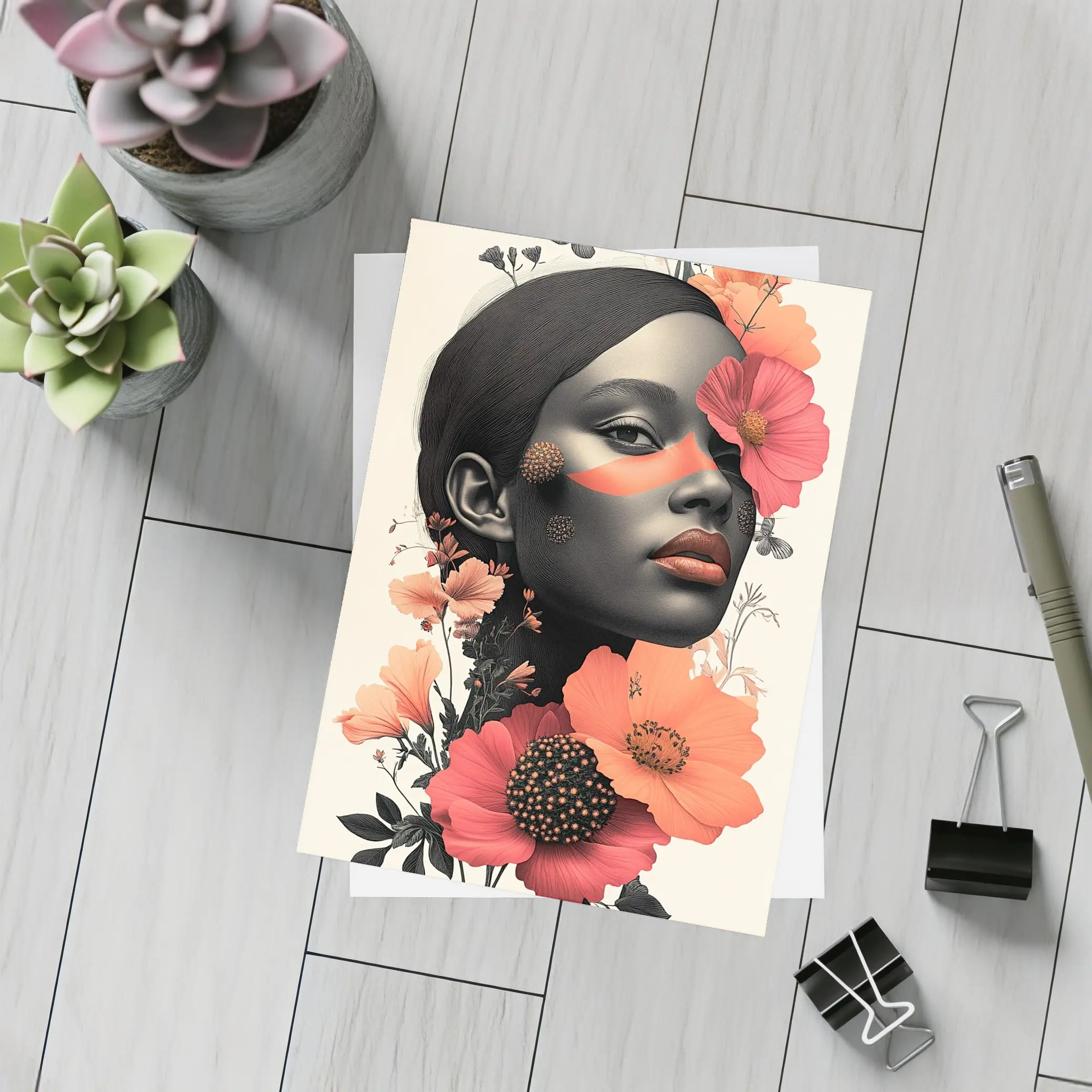 Black Woman Portrait Floral Collage Art – Postcards