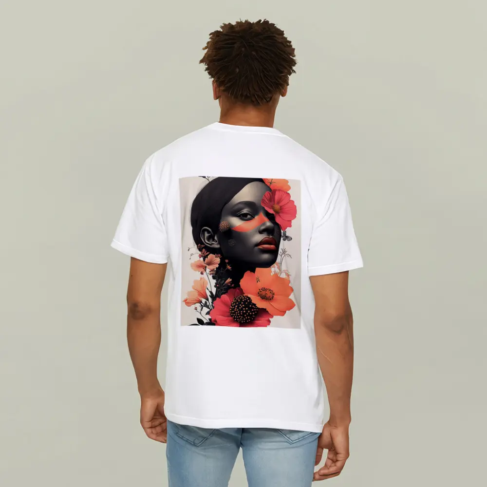 Black Woman Portrait Floral Collage Art – T-Shirts